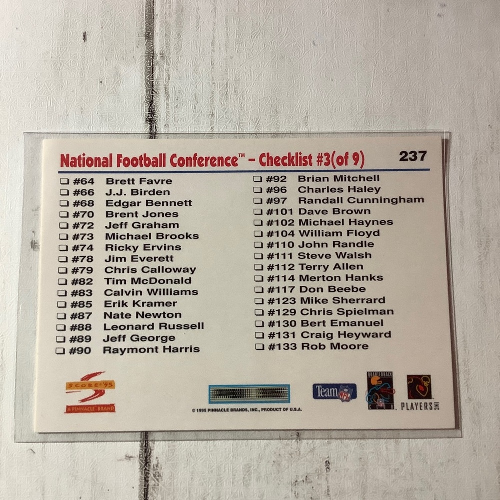 1995 Score - Checklist Jerry Rice #237 - Picture 2 of 2
